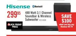 The Brick HISENSE HS3100 3.1 Channel 480W Soundbar with Wireless Subwoofer (HS3100) offer