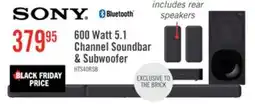 The Brick SONY S40R 5.1 Channel 600W Soundbar with Subwoofer and Wireless Rear Speakers (HTS40R) offer