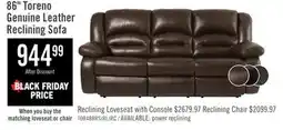 The Brick Toreno 86 Genuine Leather Reclining Sofa - Brown offer