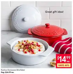 Kitchen Stuff Plus 2 PC. SET Rustica Stoneware Brie Baker offer