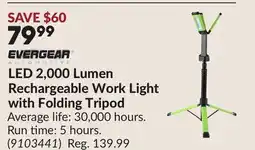 Princess Auto EVERGEAR LED 2,000 Lumen Rechargeable Work Light with Folding Tripod offer