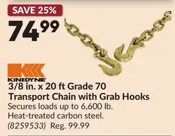Princess Auto 3/8 in. x 20 ftGrade 70 Transport Chain with Grab Hooks offer