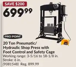 Princess Auto 20 Ton Pneumatic/ Hydraulic Shop Press with Foot Control and Safety Cage offer