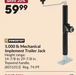 Princess Auto 5,000 lb Mechanical Implement Trailer Jack offer