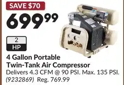 Princess Auto 4 Gallon Portable Twin-Tank Air Compressor offer