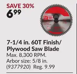 Princess Auto 7-1/4 in. 60T Finish/ Plywood Saw Blade offer