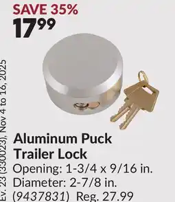 Princess Auto Aluminum Puck Trailer Lock offer