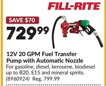 Princess Auto 12V 20 GPM Fuel Transfer Pump with Automatic Nozzle offer