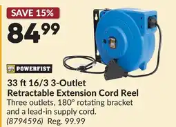 Princess Auto POWERFIST 33 ft16/3 3-Outlet Retractable Extension Cord Reel offer