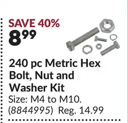 Princess Auto 240 pc Metric Hex Bolt, Nut and Washer Kit offer