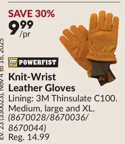 Princess Auto POWERFIST Knit-Wrist Leather Gloves offer