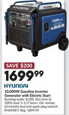 Princess Auto HYUNDAI 10,000W Gasoline Inverter Generator with Electric Start offer