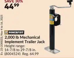 Princess Auto 2,000 lb Mechanical Implement Trailer Jack offer