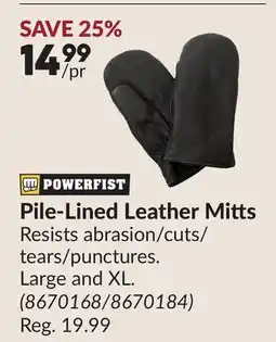 Princess Auto Pile-Lined Leather Mitts offer