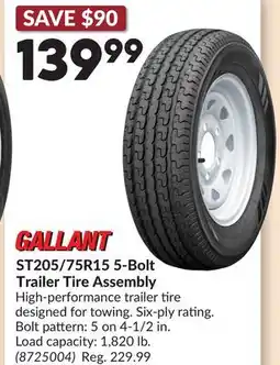 Princess Auto Gallant ST205/75R15 5-Bolt Trailer Tire Assembly offer