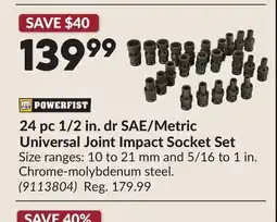 Princess Auto POWERFIST 24 pc 1/2 in. dr SAE/Metric Universal Joint Impact Socket Set offer
