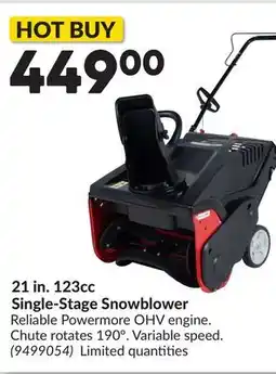 Princess Auto 21 in. 123cc Single-Stage Snowblower offer