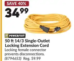 Princess Auto POWERFIST 50 ft14/3 Single-Outlet Locking Extension Cord offer