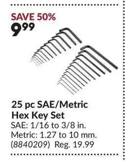 Princess Auto 25 pc SAE/Metric Hex Key Set offer