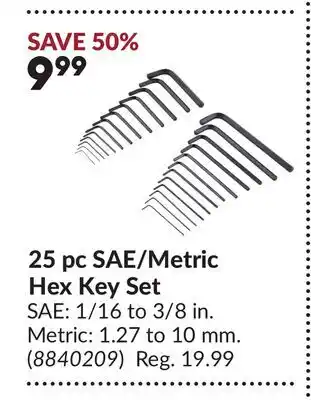 Princess Auto 25 pc SAE/Metric Hex Key Set offer