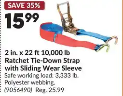 Princess Auto 2 in. x 22 ft 10,000 lb Ratchet Tie-Down Strap with Sliding Wear Sleeve offer