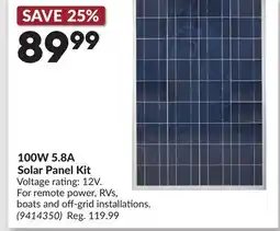 Princess Auto 100W 5.8A Solar Panel Kit offer