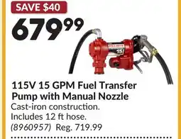 Princess Auto 115V 15 GPM Fuel Transfer Pump with Manual Nozzle offer