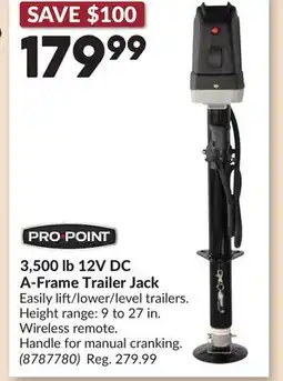 Princess Auto PRO POINT 3,500 lb 12V DC A-Frame Trailer Jack offer