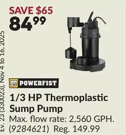 Princess Auto POWERFIST 1/3 HP Thermoplastic Sump Pump offer