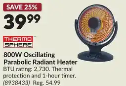 Princess Auto THERMO SPHERE 800W Oscillating Parabolic Radiant Heater offer