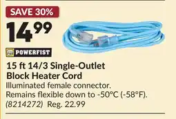 Princess Auto 15 ft14/3 Single-Outlet Block Heater Cord offer