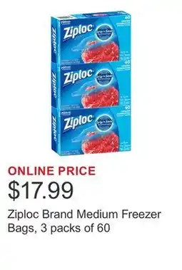 Costco Ziploc Brand Medium Freezer Bags, 3 packs of 60 offer