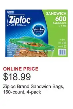 Costco Ziploc Brand Sandwich Bags, 150-count, 4-pack offer