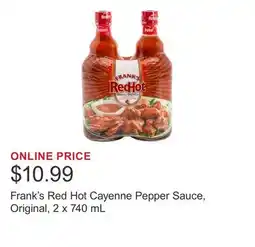 Costco Frank's Red Hot Cayenne Pepper Sauce, Original, 2 x 740 mL offer
