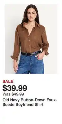 Old Navy Old Navy Button-Down Faux-Suede Boyfriend Shirt offer