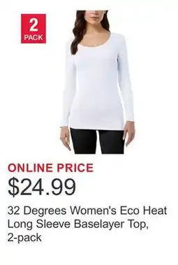 Costco 32 Degrees Women's Eco Heat Long Sleeve Baselayer Top, 2-pack offer