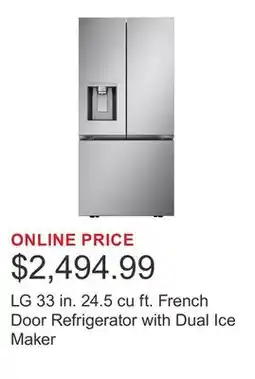 Costco LG 33 in. 24.5 cu ft. French Door Refrigerator with Dual Ice Maker offer