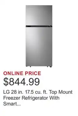 Costco LG 28 in. 17.5 cu. ft. Top Mount Freezer Refrigerator With Smart Inverter Compressor offer
