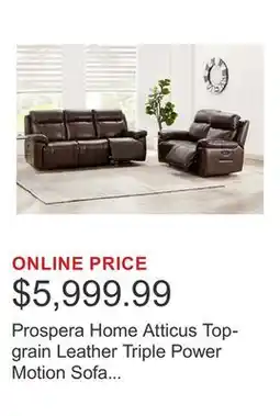 Costco Prospera Home Atticus Top-grain Leather Triple Power Motion Sofa and Loveseat offer