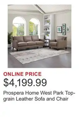 Costco Prospera Home West Park Top-grain Leather Sofa and Chair offer