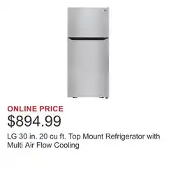 Costco LG 30 in. 20 cu ft. Top Mount Refrigerator with Multi Air Flow Cooling offer