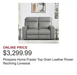 Costco Prospera Home Frasier Top Grain Leather Power Reclining Loveseat offer