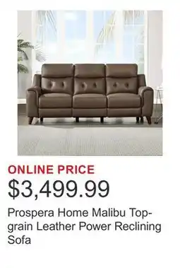 Costco Prospera Home Malibu Top-grain Leather Power Reclining Sofa offer