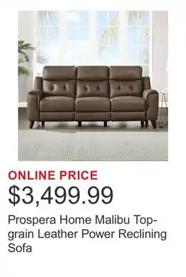 Costco Prospera Home Malibu Top-grain Leather Power Reclining Sofa offer