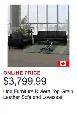 Costco Lind Furniture Riviera Top Grain Leather Sofa and Loveseat offer
