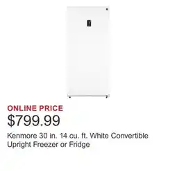 Costco Kenmore 30 in. 14 cu. ft. White Convertible Upright Freezer or Fridge offer