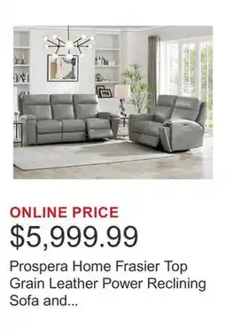 Costco Prospera Home Frasier Top Grain Leather Power Reclining Sofa and Loveseat offer