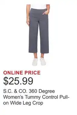 Costco S.C. & CO. 360 Degree Women's Tummy Control Pull-on Wide Leg Crop offer