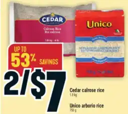 Marché Adonis Cedar calrose rice 1.8 kg, Unico arborio rice 750 g offer