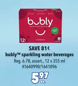 Giant Tiger bubly sparkling water beverages offer